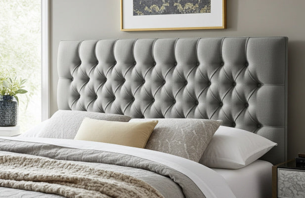 Luxury Chesterfield bed with deep-buttoned headboard in plush velvet upholstery