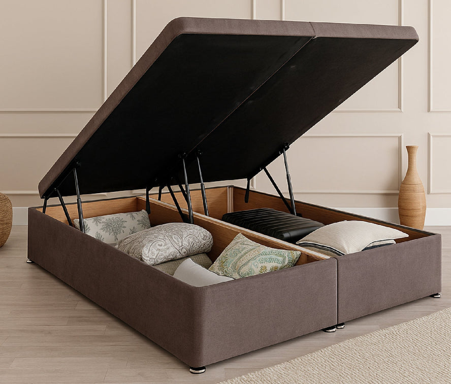 Ottoman Divan Bed with gas lift open to reveal spacious internal storage.